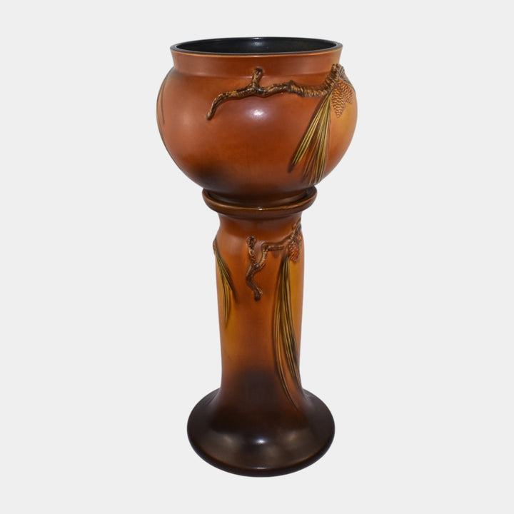 Roseville Pine Cone Brown 1936 Vintage Pottery Ceramic Jardiniere Pedestal 632-8