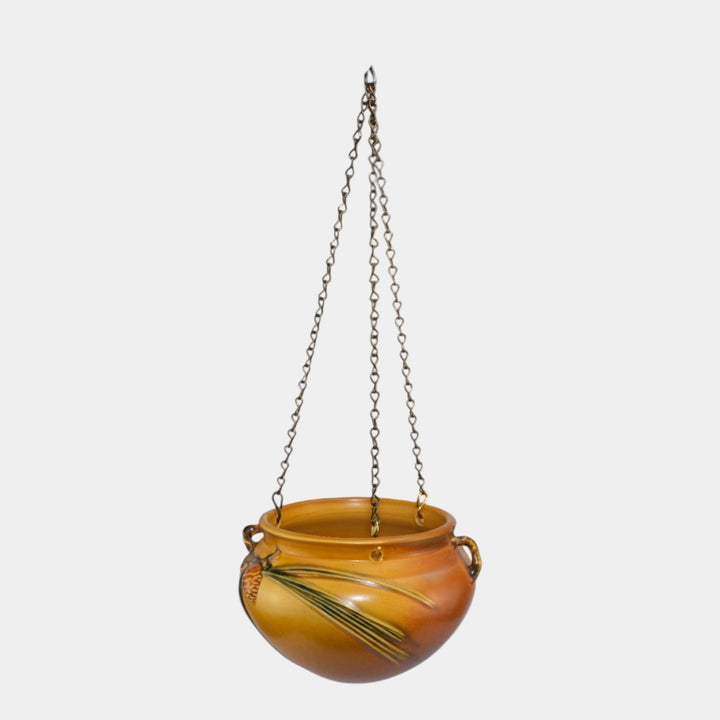 Roseville Pine Cone Brown 1935 Vintage Art Pottery Hanging Basket Planter 352-5