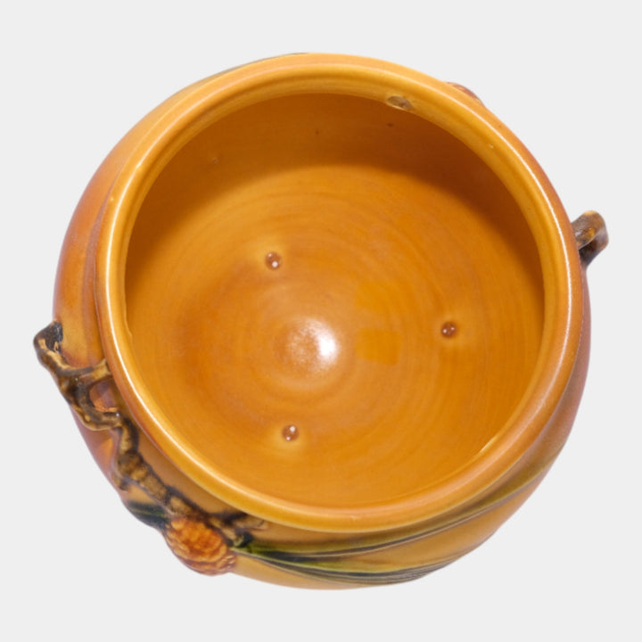 Roseville Pine Cone Brown 1935 Vintage Art Pottery Hanging Basket Planter 352-5