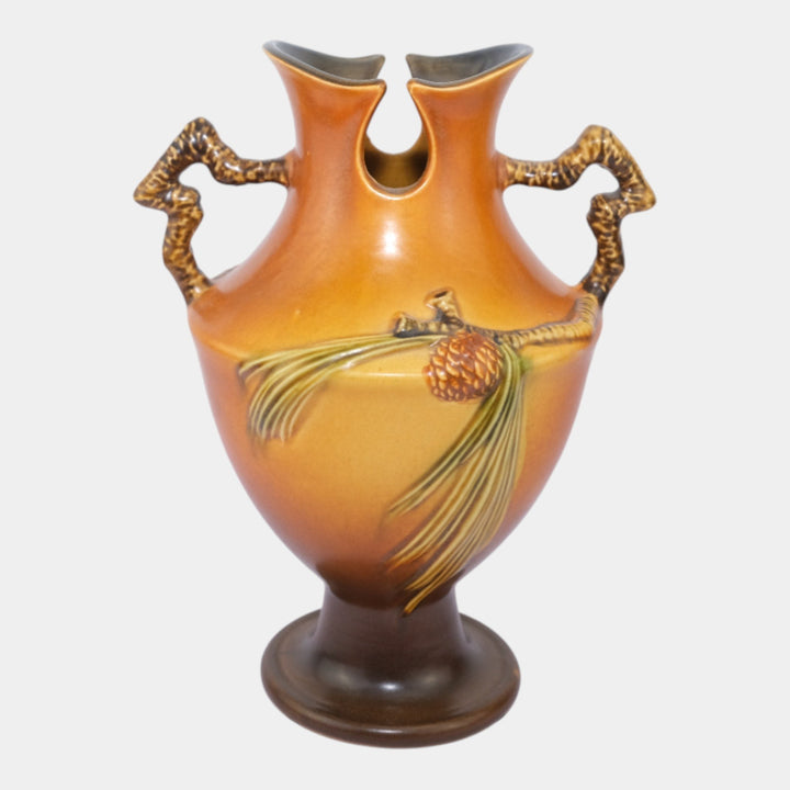 Roseville Pine Cone Brown 1940 Vintage Art Pottery Ceramic Vase 848-10