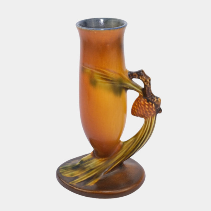 Roseville Pine Cone Brown 1935 Vintage Art Pottery Ceramic Bud Vase 112-7