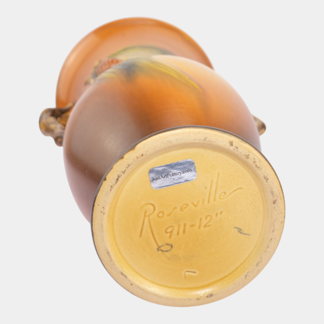 Roseville Pine Cone Brown 1936 Vintage Art Pottery Ceramic Vase 911-12