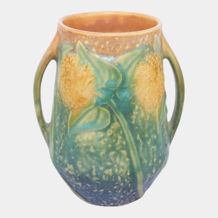 Roseville Sunflower 1930 Vintage Art Pottery Handled Flower Vase