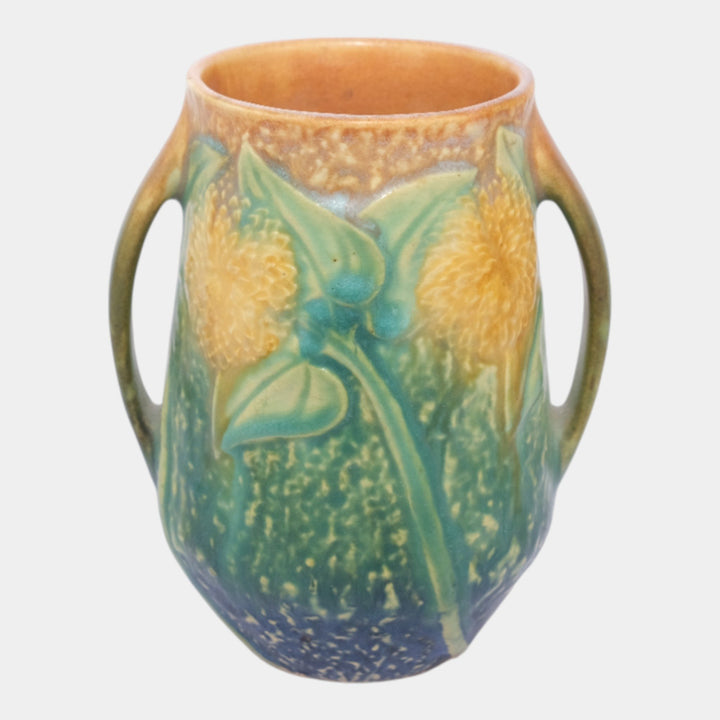 Roseville Sunflower 1930 Vintage Art Pottery Handled Flower Vase