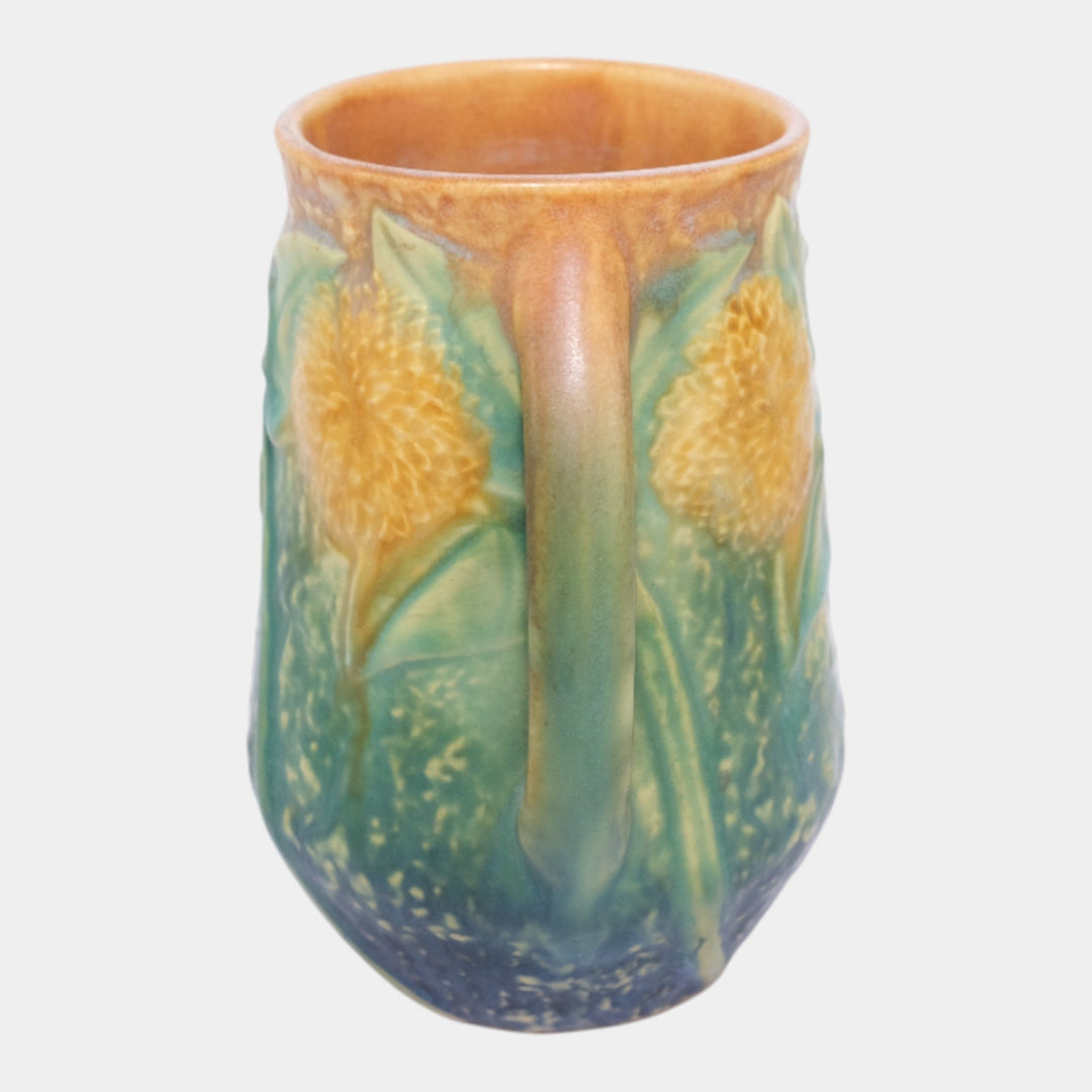 Roseville Sunflower 1930 Vintage Art Pottery Handled Flower Vase