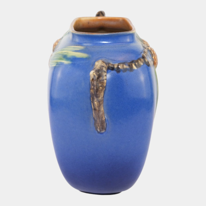 Roseville Pine Cone Blue 1936 Vintage Art Pottery Pillow Ceramic Vase 114-8