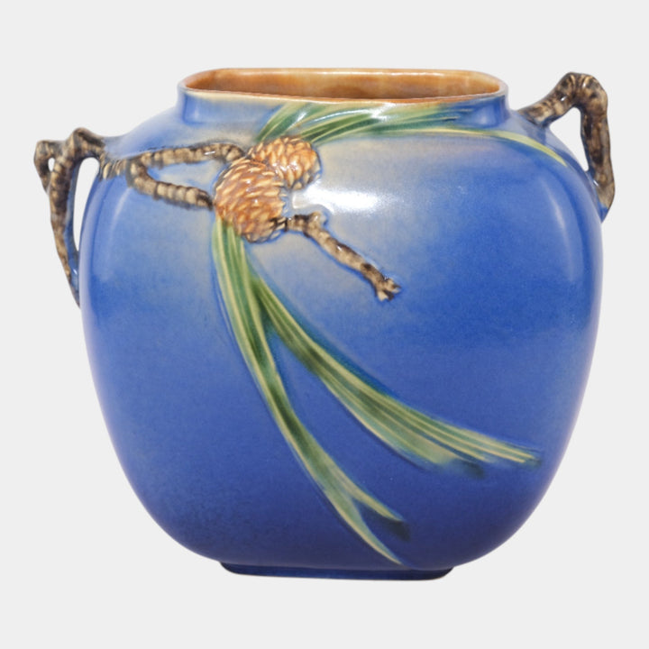 Roseville Pine Cone Blue 1936 Vintage Art Pottery Pillow Ceramic Vase 114-8