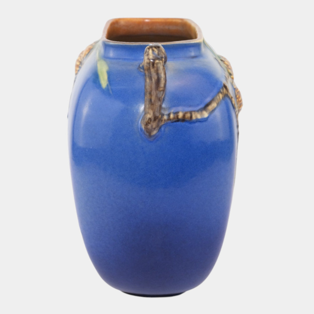 Roseville Pine Cone Blue 1936 Vintage Art Pottery Pillow Ceramic Vase 114-8