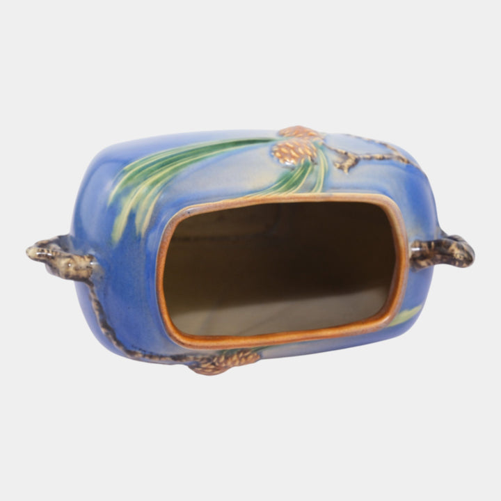 Roseville Pine Cone Blue 1936 Vintage Art Pottery Pillow Ceramic Vase 114-8