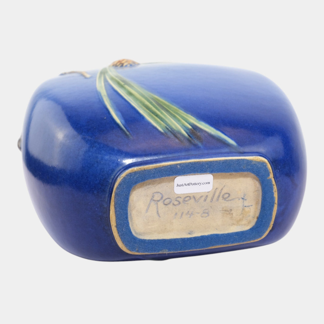 Roseville Pine Cone Blue 1936 Vintage Art Pottery Pillow Ceramic Vase 114-8