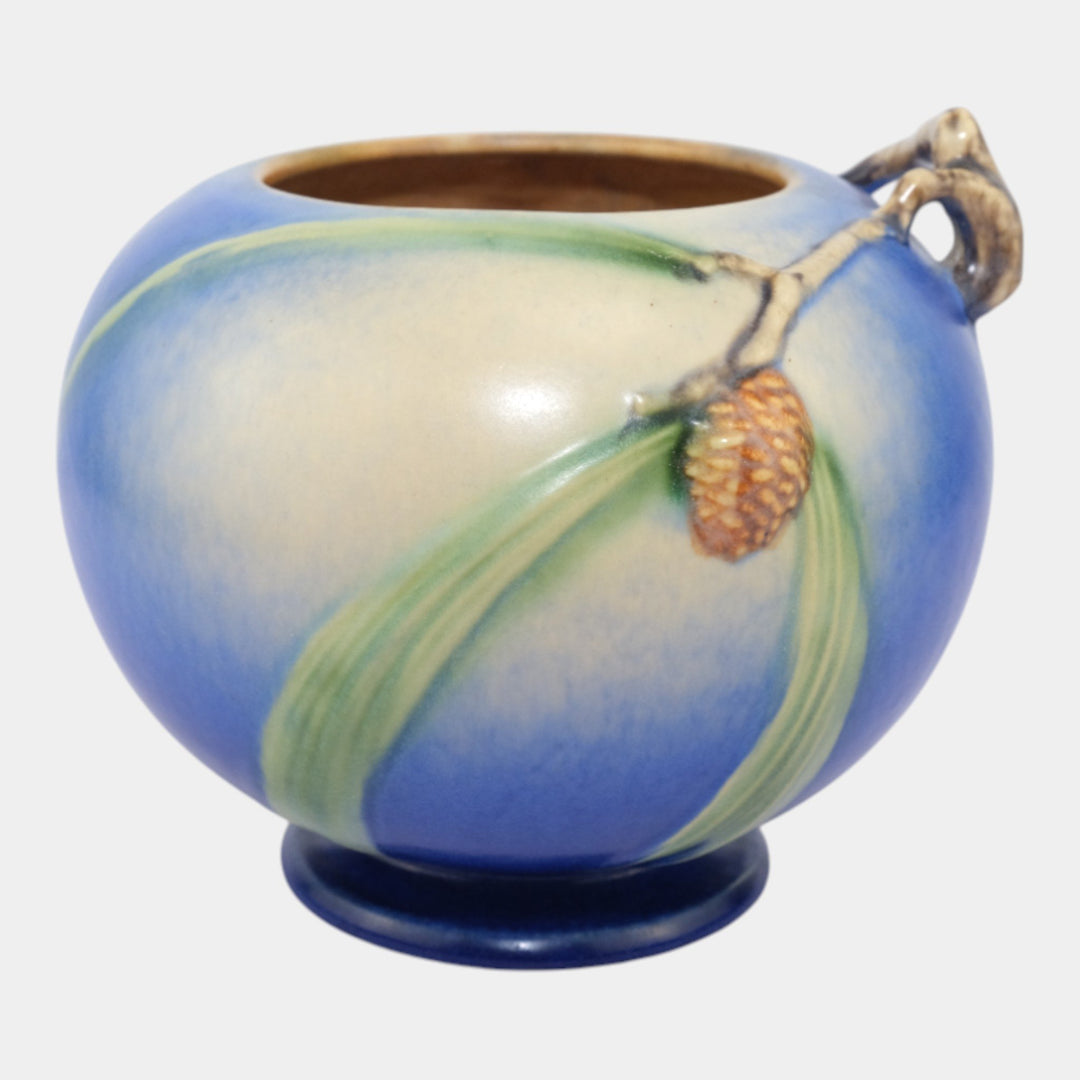 Roseville Pine Cone Blue 1936 Vintage Art Pottery Ceramic Bowl Vase 261-6
