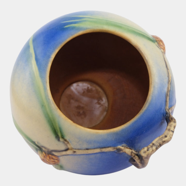 Roseville Pine Cone Blue 1936 Vintage Art Pottery Ceramic Bowl Vase 261-6
