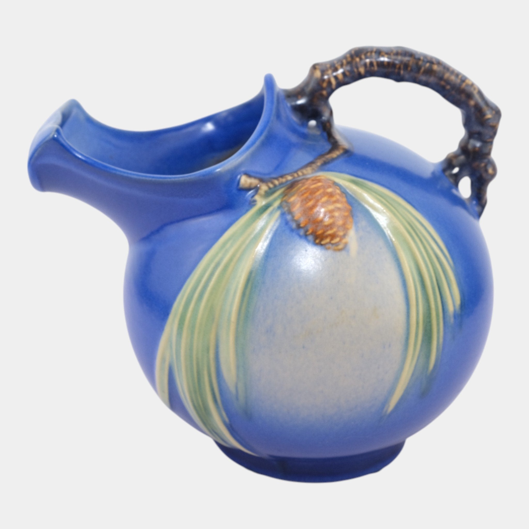 Roseville Pine Cone Blue Vintage Art Pottery Ceramic Pitcher 1321