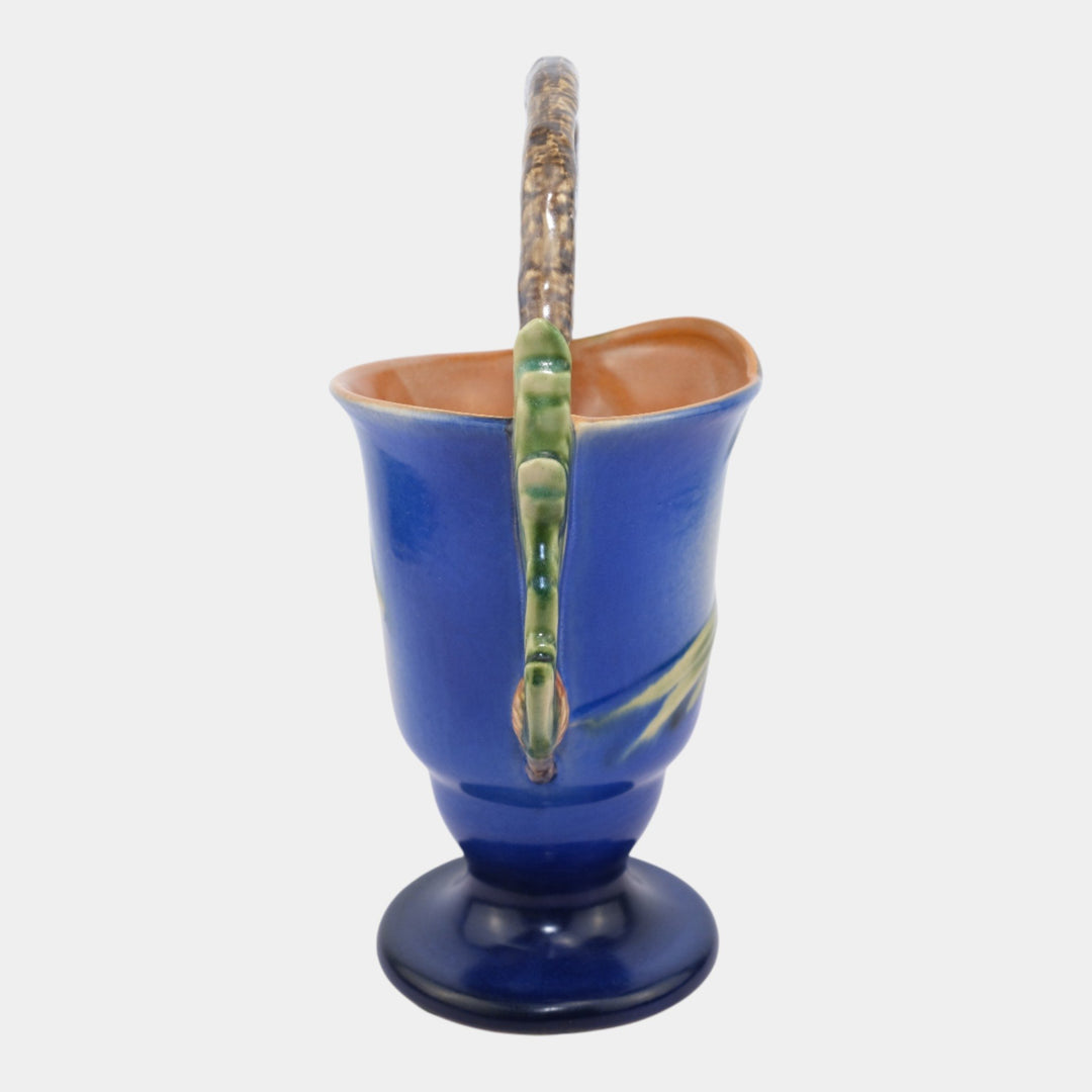 Roseville Pine Cone Blue Vintage Art Pottery Ceramic Basket 353-11