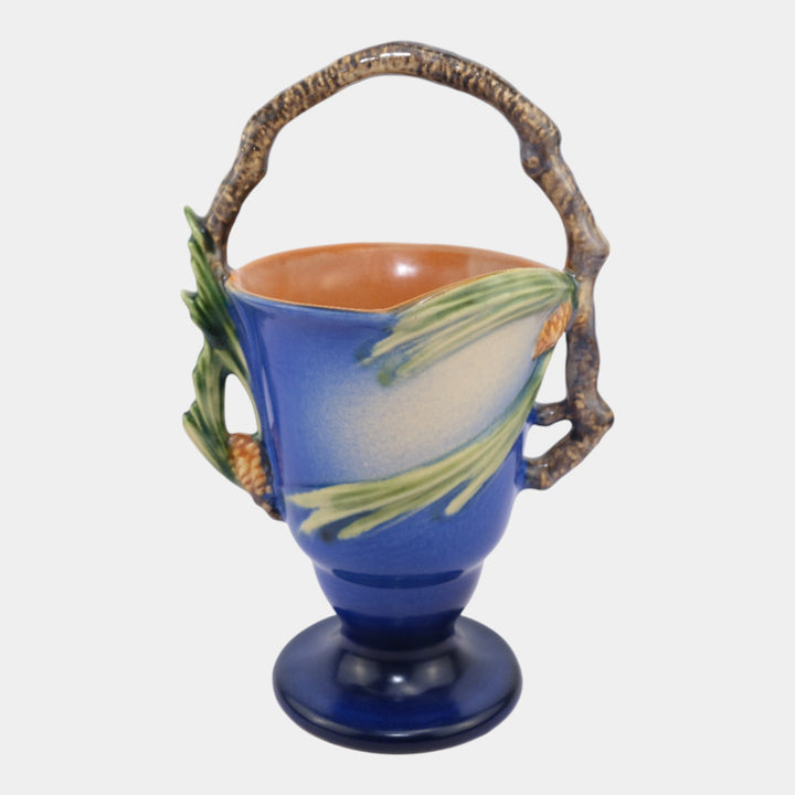 Roseville Pine Cone Blue Vintage Art Pottery Ceramic Basket 353-11