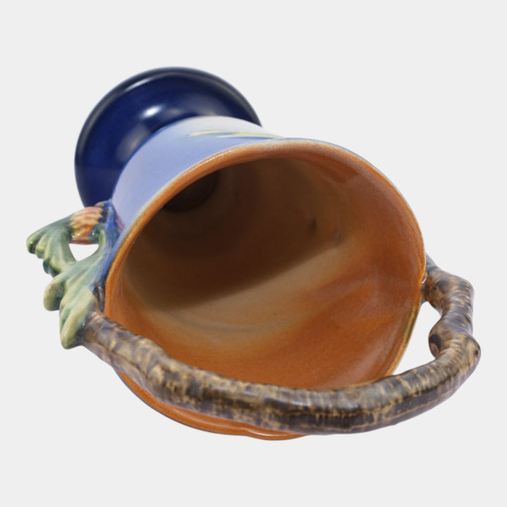 Roseville Pine Cone Blue Vintage Art Pottery Ceramic Basket 353-11