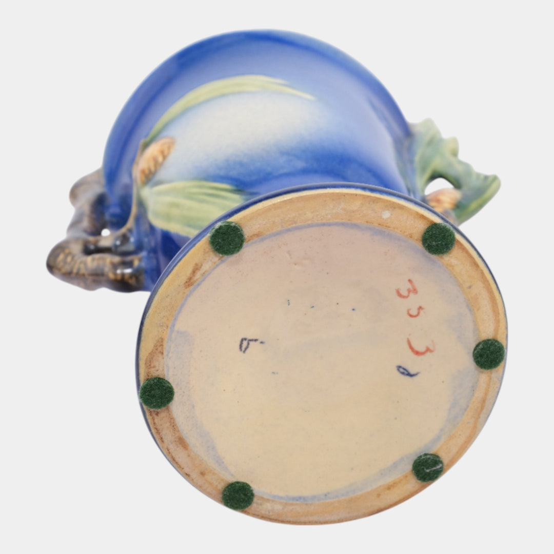 Roseville Pine Cone Blue Vintage Art Pottery Ceramic Basket 353-11