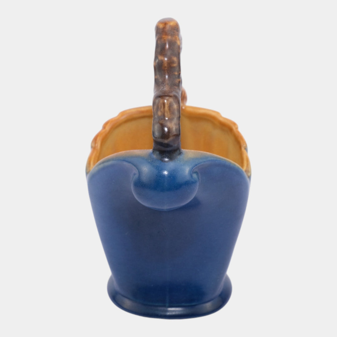 Roseville Pine Cone Blue 1953 Vintage Mid Century Modern Pottery Basket 408-6