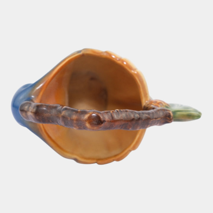 Roseville Pine Cone Blue 1953 Vintage Mid Century Modern Pottery Basket 408-6