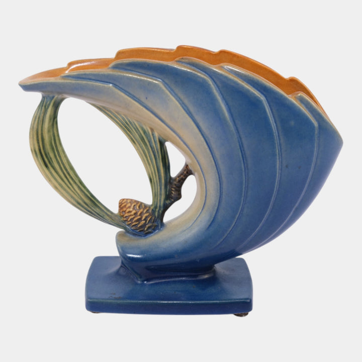 Roseville Pine Cone Blue 1953 Mid Century Modern Art Pottery Flower Vase 472-6