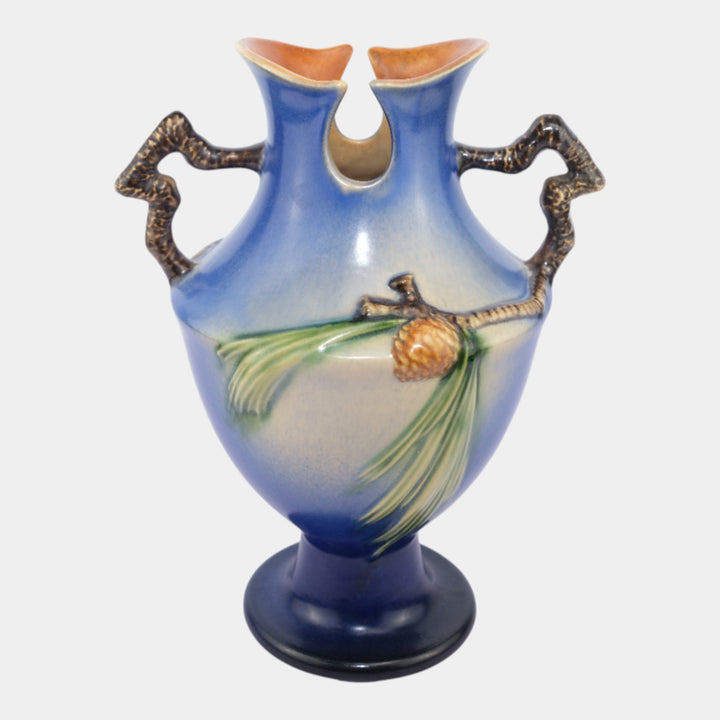 Roseville Pine Cone Blue 1940 Vintage Art Pottery Ceramic Vase 848-10