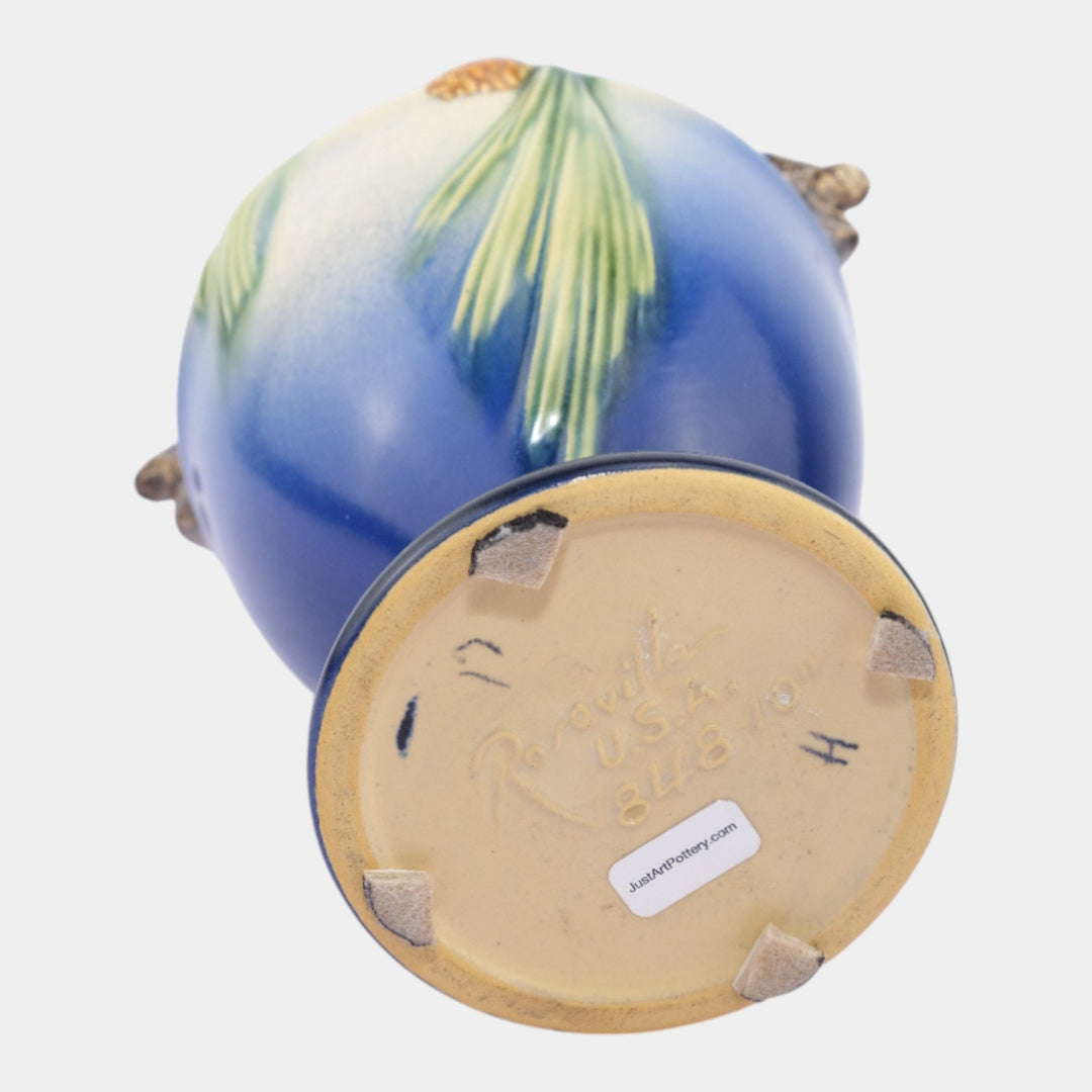 Roseville Pine Cone Blue 1940 Vintage Art Pottery Ceramic Vase 848-10