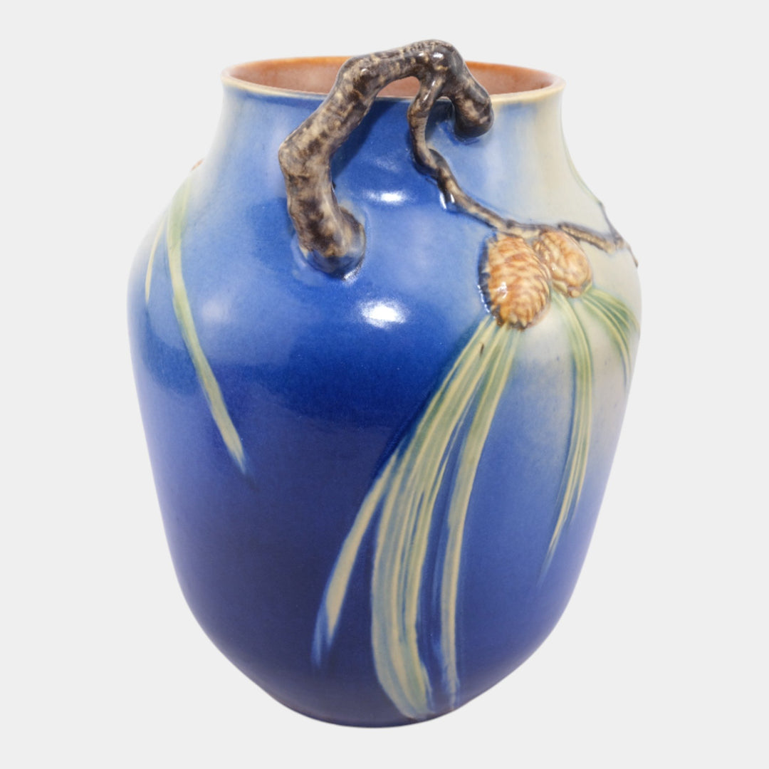 Roseville Pine Cone Blue 1936 Vintage Art Deco Pottery Ceramic Vase 711-10