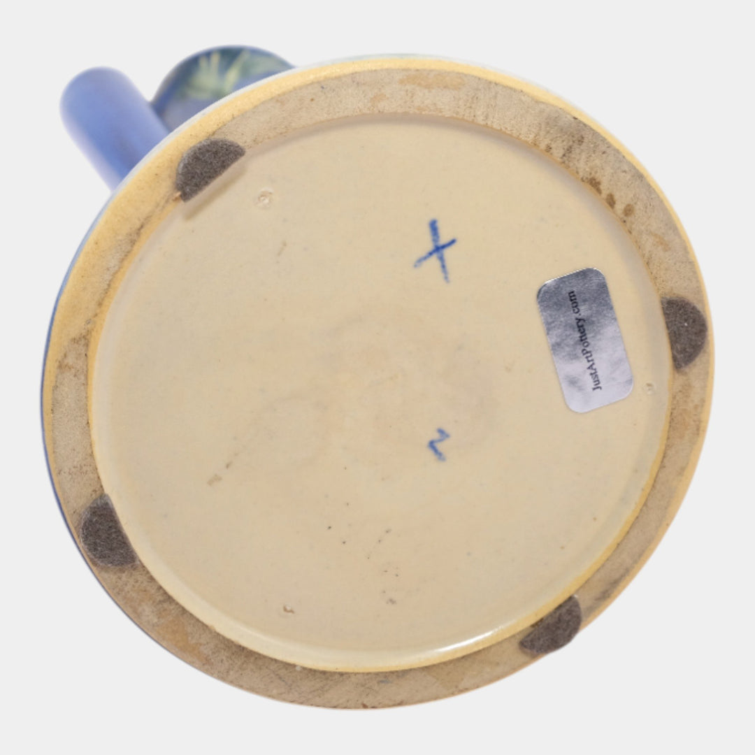 Roseville Pine Cone Blue 1935 Vintage Art Pottery Ceramic Triple Bud Vase 113-8