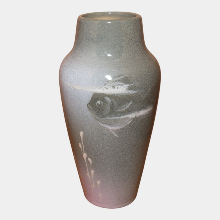 Owens Lotus 1906 Vintage Art Pottery Hand Painted Ceramic Fish Vase Chilcote