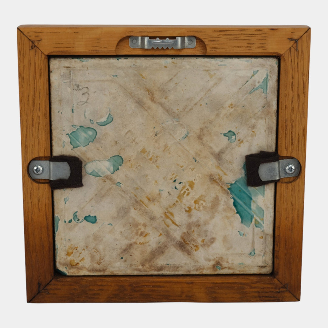 Minton Late 19th Century English Art Pottery Blue Bird On Branch Framed Tile