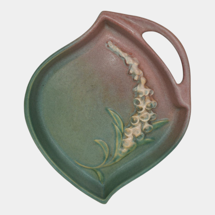 Roseville Foxglove Green 1942 Mid Century Modern Art Pottery Ceramic Tray 419-8