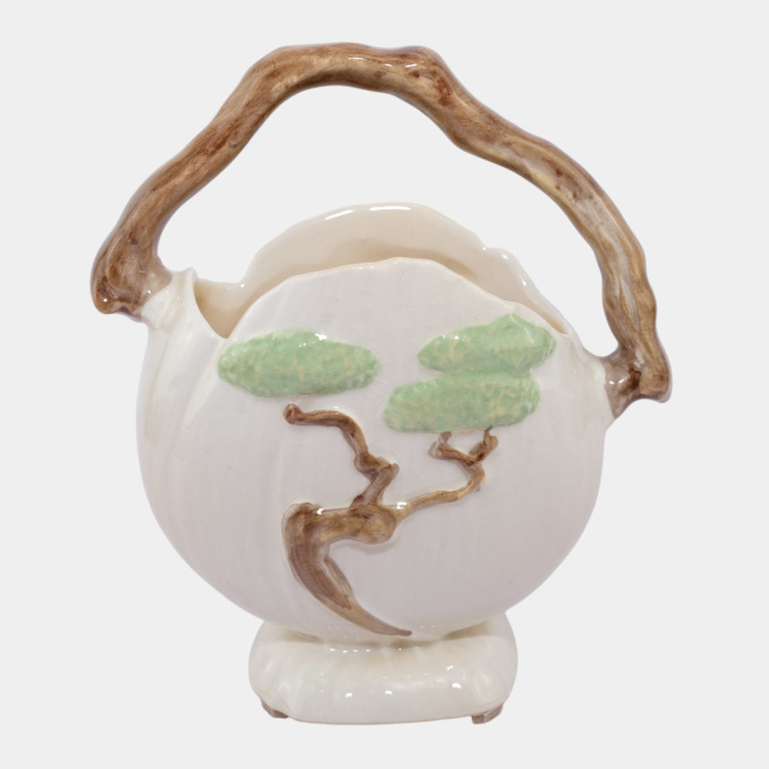Roseville Ming Tree White 1949 Vintage Mid Century Modern Pottery Basket 508-8 - Just Art Pottery