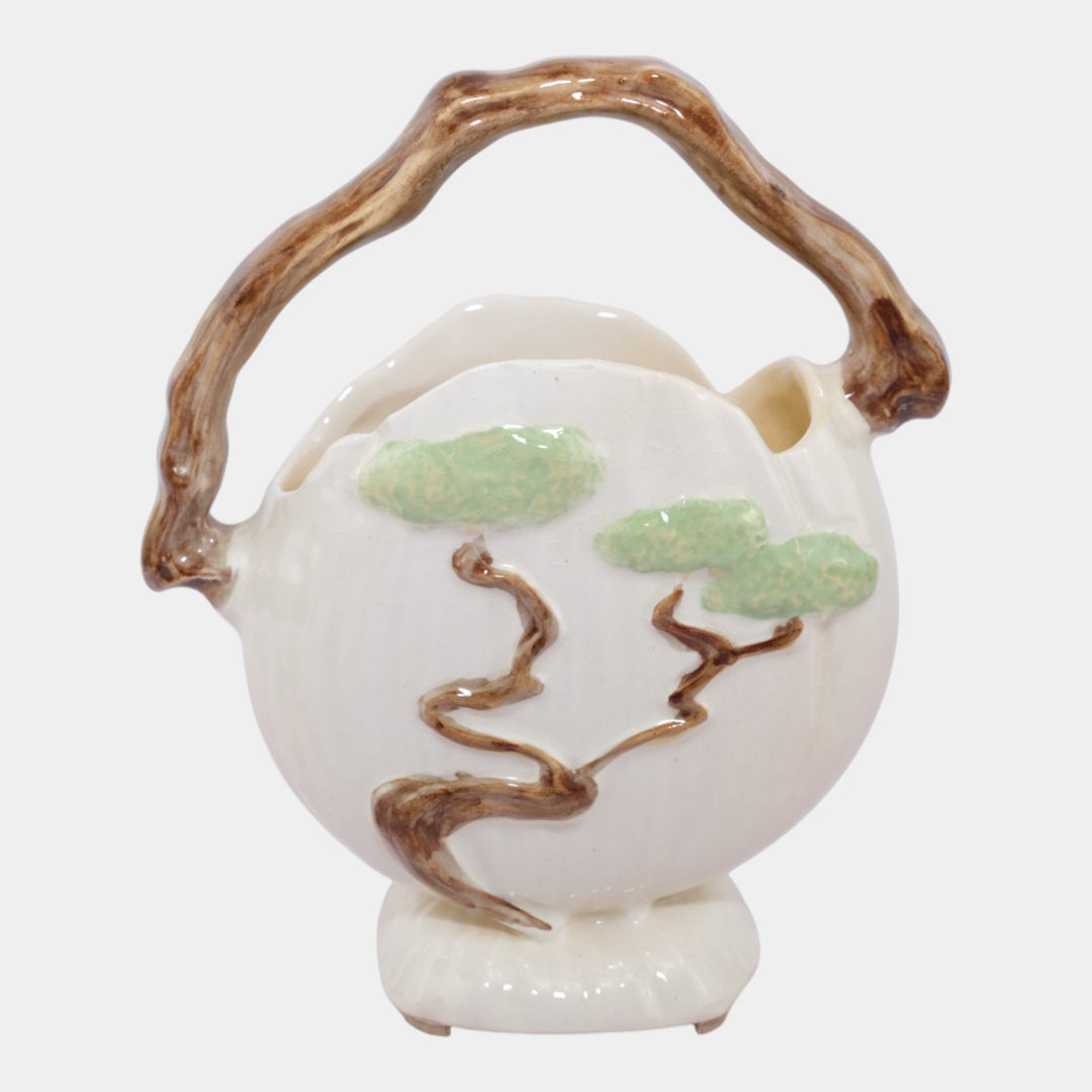 Roseville Ming Tree White 1949 Vintage Mid Century Modern Pottery Basket 508-8 - Just Art Pottery