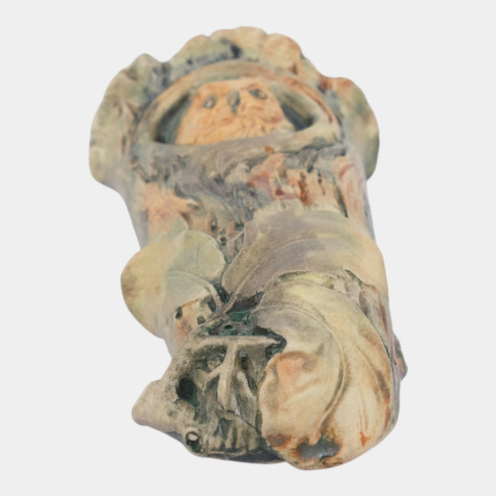 Weller Woodcraft 1920s Vintage Pottery Green And Brown Owl Ceramic Wall Pocket