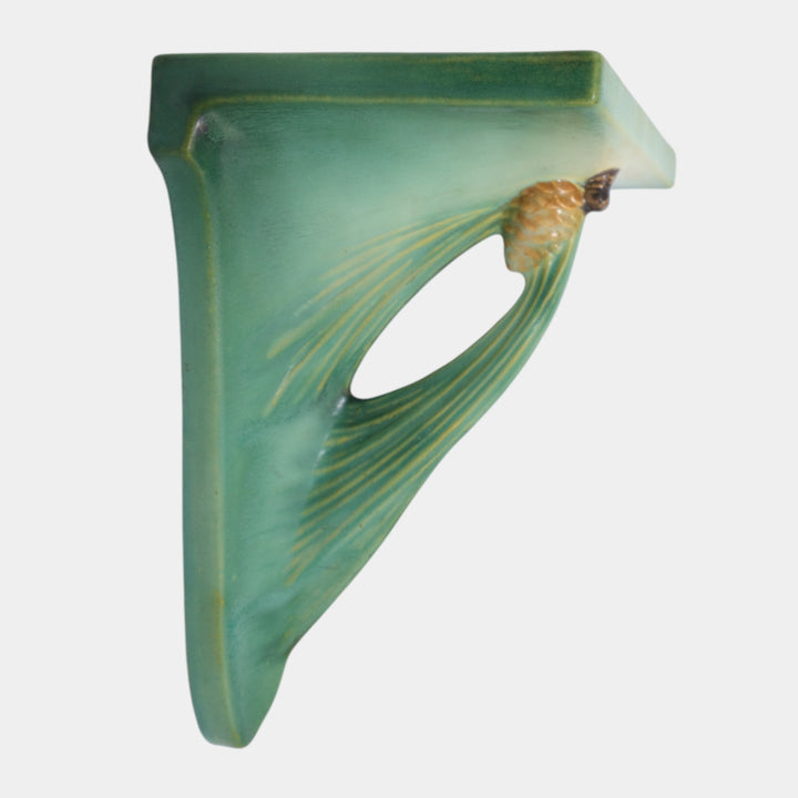 Roseville Pine Cone Green 1935 Vintage Art Deco Pottery Ceramic Wall Shelf 1