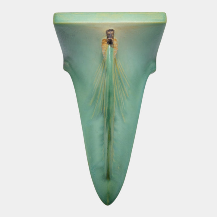 Roseville Pine Cone Green 1935 Vintage Art Deco Pottery Ceramic Wall Shelf 1