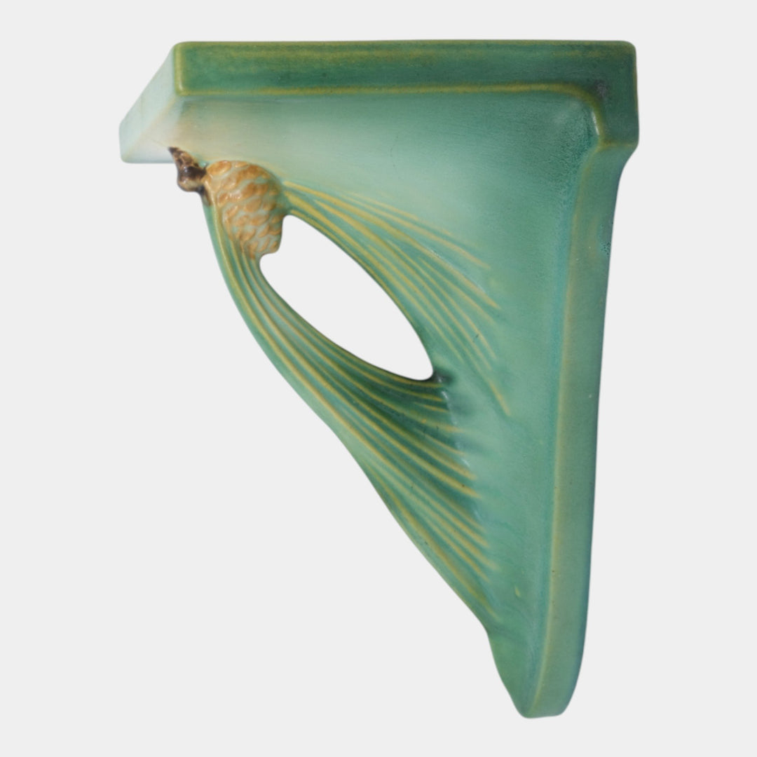 Roseville Pine Cone Green 1935 Vintage Art Deco Pottery Ceramic Wall Shelf 1