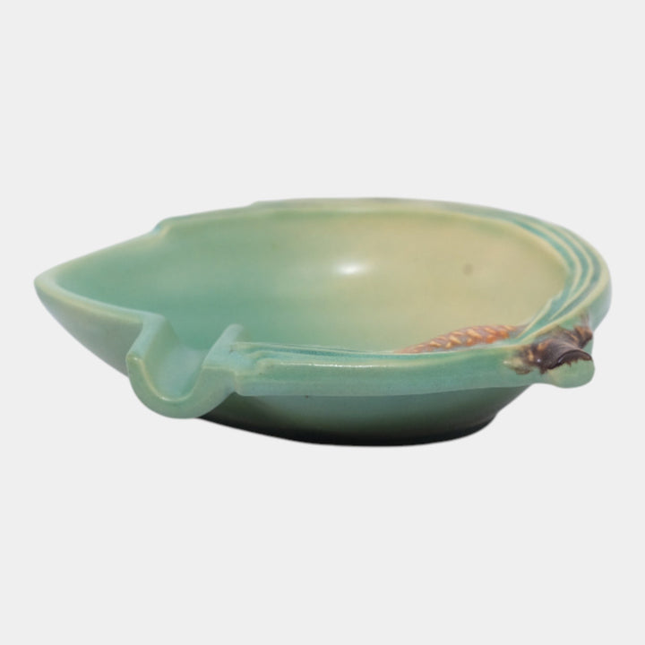Roseville Pine Cone Green 1953 Mid Century Modern Pottery Ceramic Ashtray 499