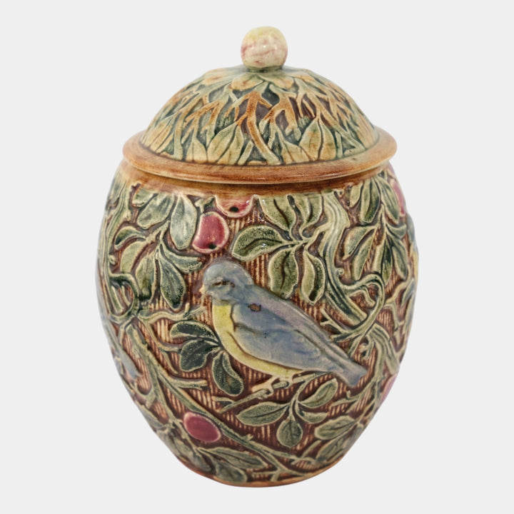 Weller Selma Knifewood Late 1910s Art Pottery Blue Bird Ceramic Lidded Vase