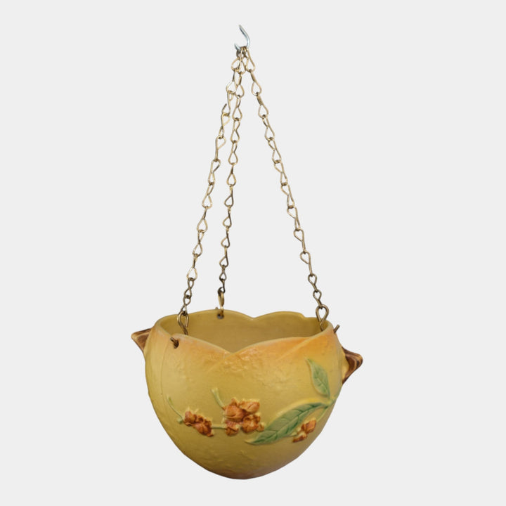 Roseville Bittersweet Yellow 1951 Vintage Art Pottery Hanging Basket Planter