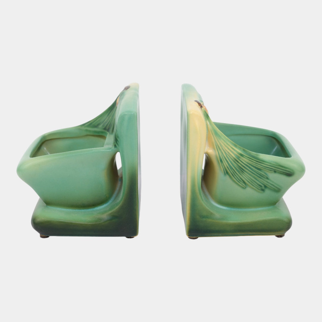 Roseville Pine Cone Green 1953 Vintage Art Pottery Ceramic Planter Bookends 459