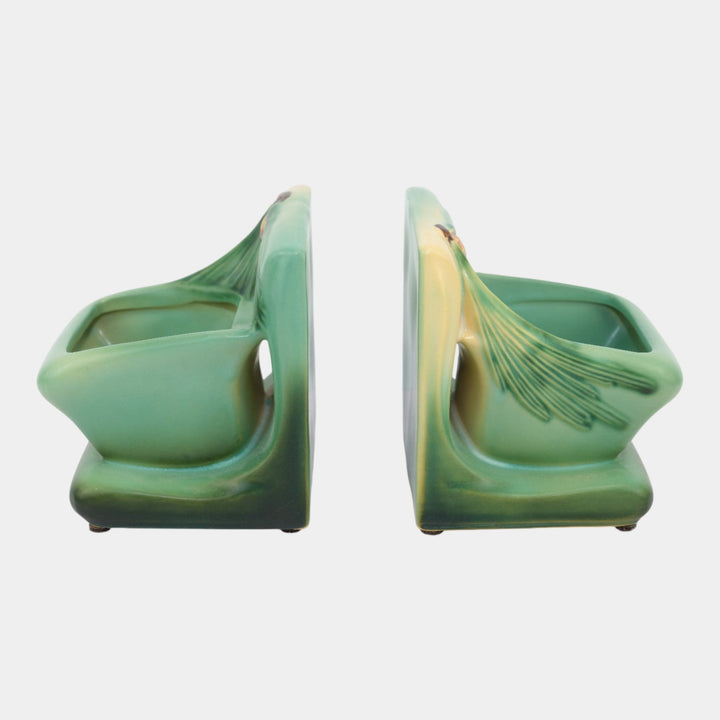 Roseville Pine Cone Green 1953 Vintage Art Pottery Ceramic Planter Bookends 459