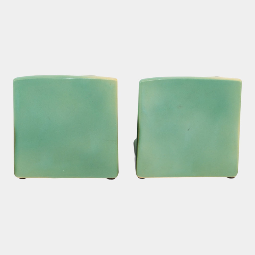 Roseville Pine Cone Green 1953 Vintage Art Pottery Ceramic Planter Bookends 459