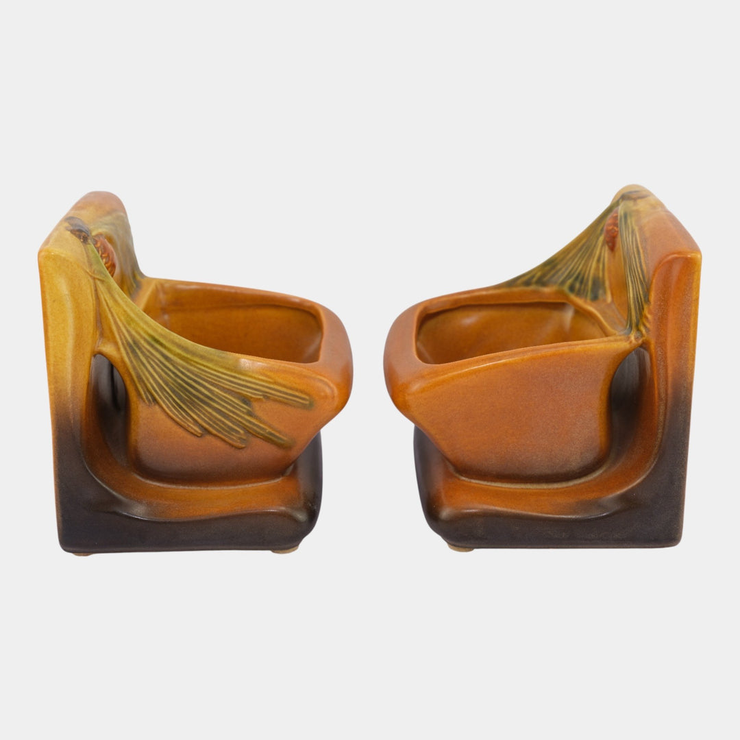 Roseville Pine Cone Brown1953 Vintage Art Pottery Ceramic Planter Bookends 459 - Just Art Pottery