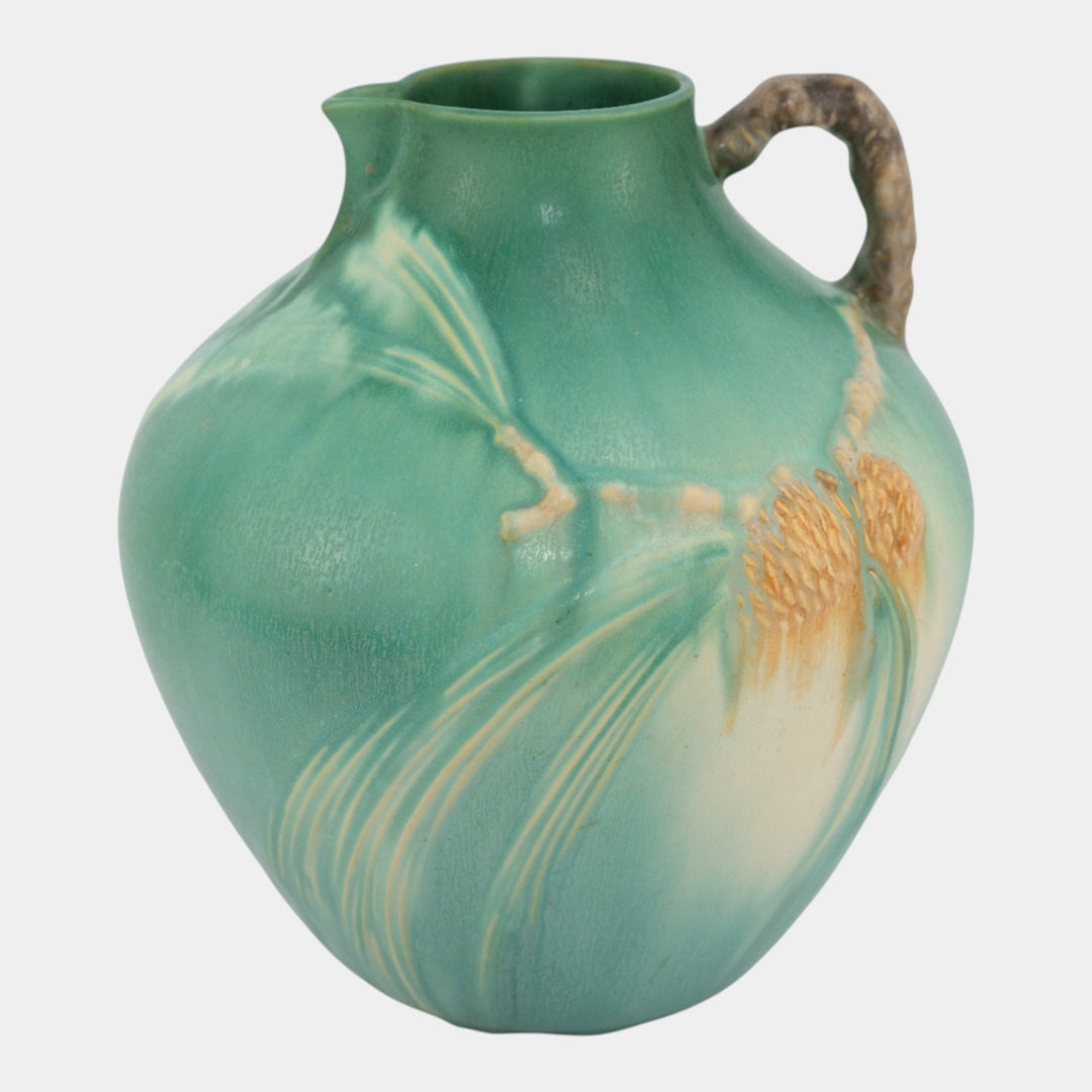 Roseville Pine Cone 1936 Vintage Art Pottery Green Ceramic Pitcher 708-9 - Just Art Pottery