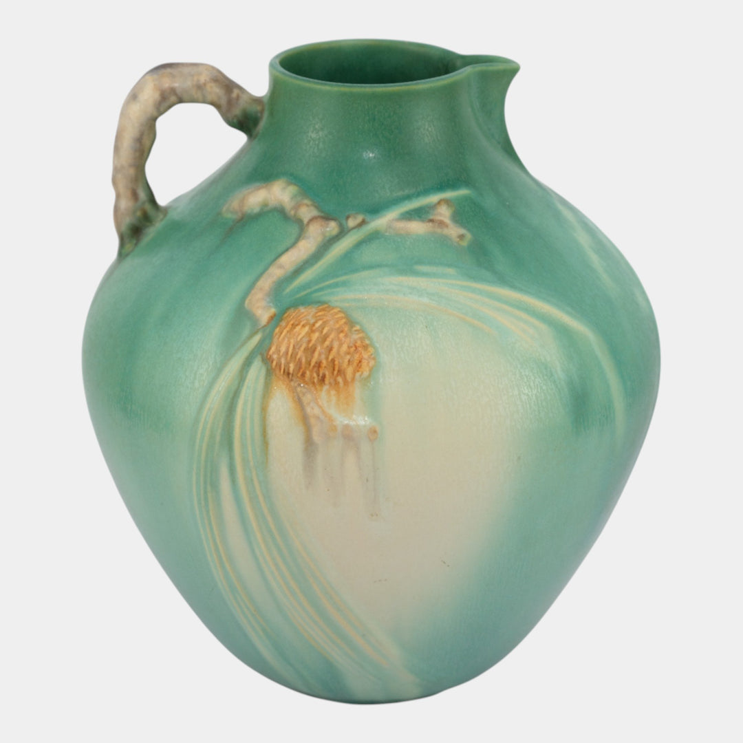 Roseville Pine Cone 1936 Vintage Art Pottery Green Ceramic Pitcher 708-9 - Just Art Pottery