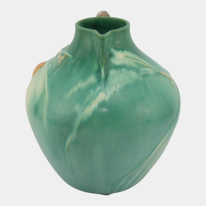 Roseville Pine Cone 1936 Vintage Art Pottery Green Ceramic Pitcher 708-9 - Just Art Pottery