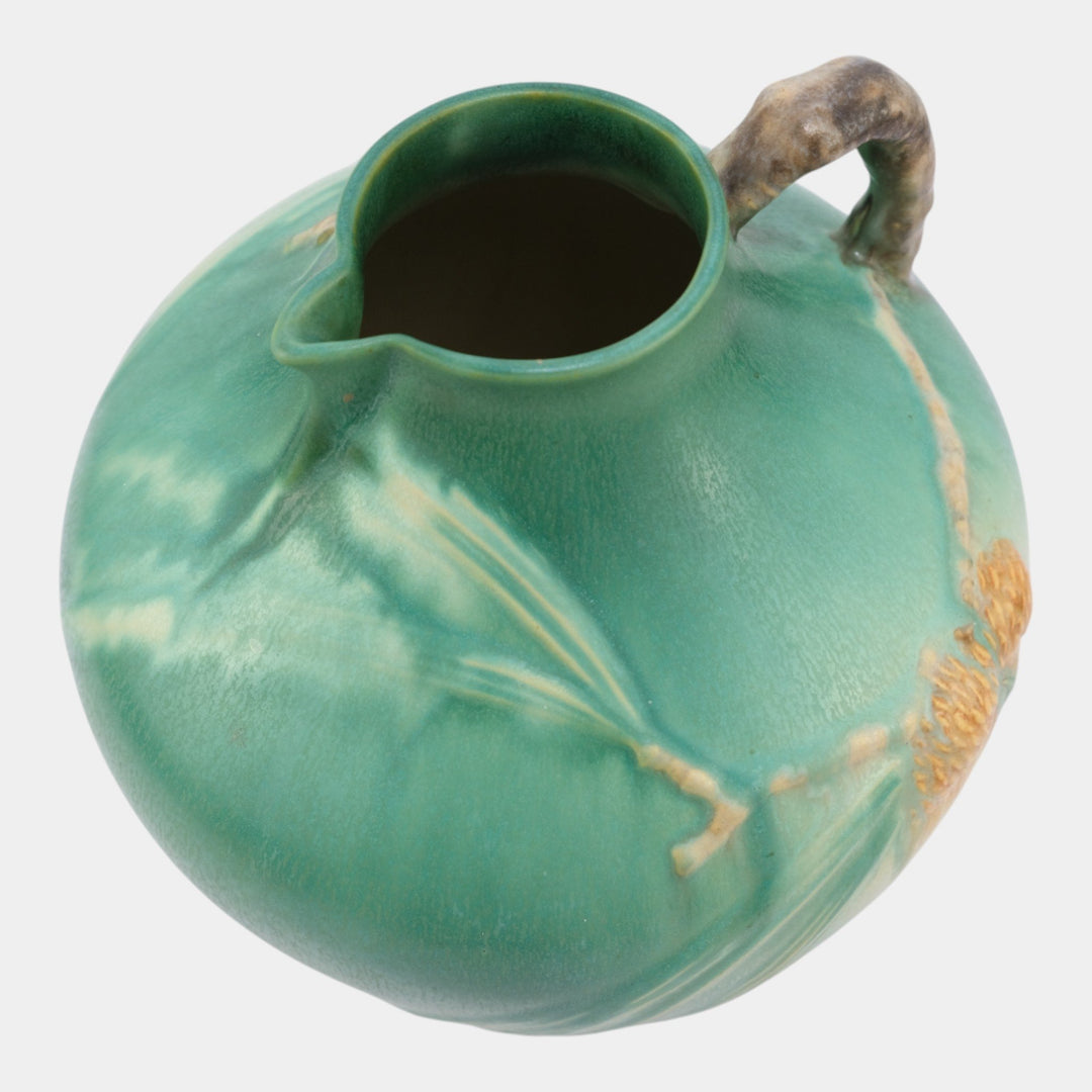 Roseville Pine Cone 1936 Vintage Art Pottery Green Ceramic Pitcher 708-9 - Just Art Pottery