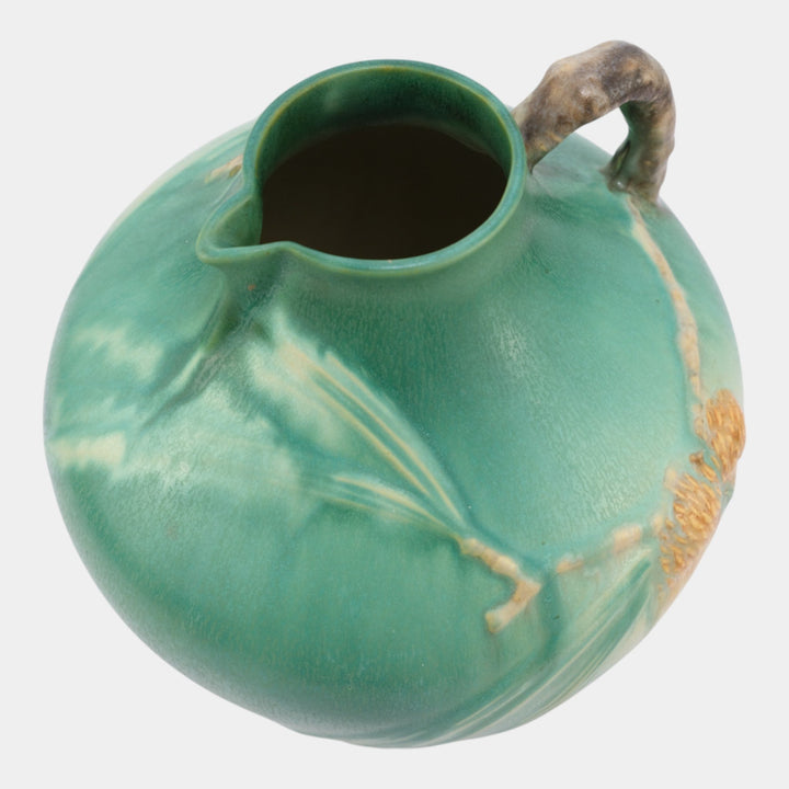 Roseville Pine Cone 1936 Vintage Art Pottery Green Ceramic Pitcher 708-9 - Just Art Pottery