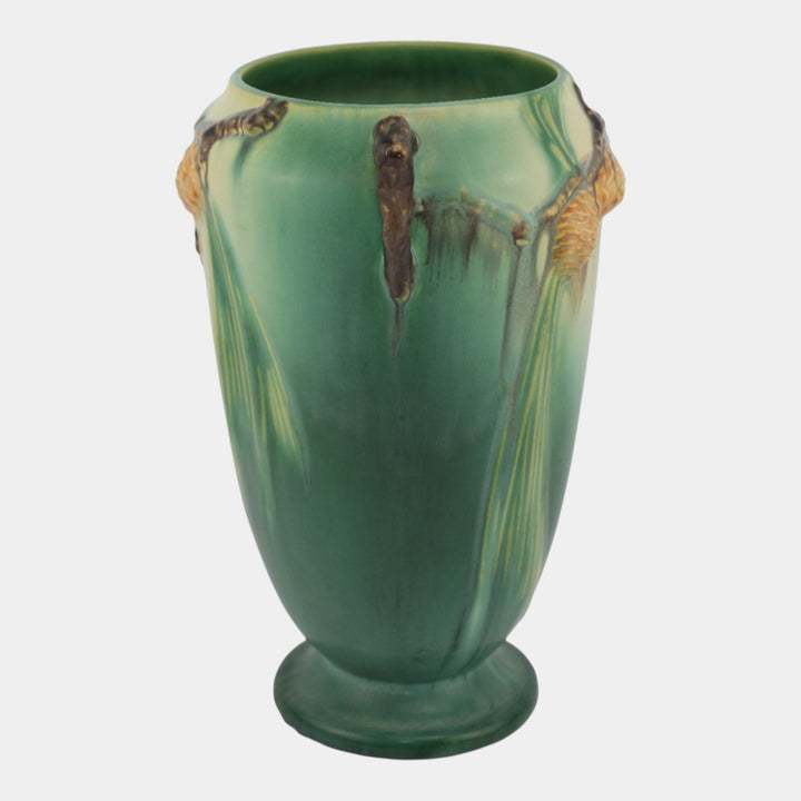 Roseville Pine Cone Green 1936 Vintage Art Pottery Ceramic Handled Vase 709-10